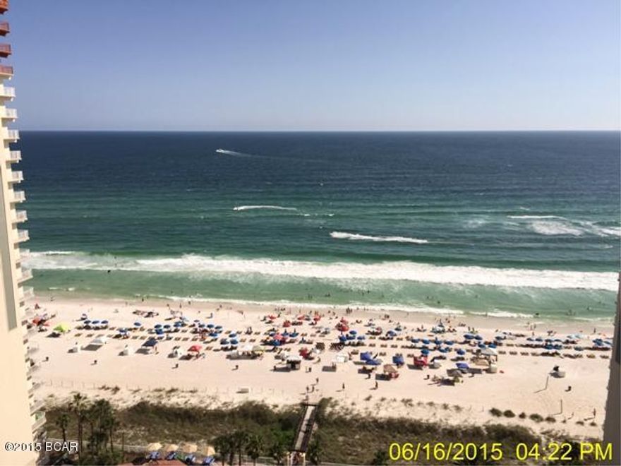 Rental Ready!  This 1 Bd / 2 Ba unit w / bunks is fully furnished & ready for rental.  Tile through out the entry, hallway, kitchen & baths.  Enjoy awesome views of the gulf from the balcony.  Shores of Panama features lagoon pool with fountains & waterfalls, tiki bar, indoor heated pool, sauna & steam room, fitness center & covered parking.