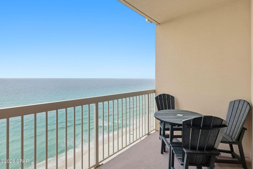 Beautiful gulf views from this 1 Bedroom, 2 Bath condo on the less crowded west end of Panama City Beach. Celadon is the last high rise on the west end.  Two pools, 2 hot tubs, and a newly equipped fitness room. Climate controlled crosswalk from the parking garage to the building. Pickle ball courts, grills, and seasonal beach service. This unit has had the same snowbirds for many years as well as several guests who return annually. King size bed in master, bunks in the hall, and murphy bed in the living room.