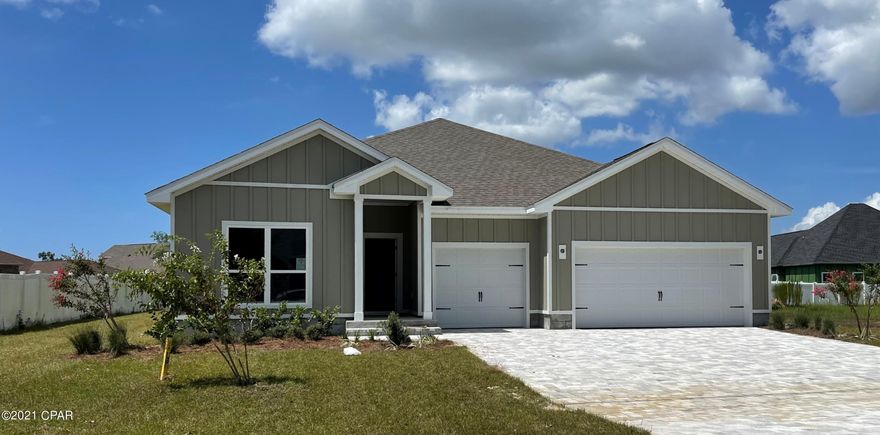 The Camden is a 4 bed, 3.5 bath home located in the Plantation at College Point Community! As you enter this home, you will find elegant 9' ceilings and EVP flooring throughout, excluding the bedrooms which has frieze carpet. Beautiful interior doors with brushed nickel hardware and granite kitchen and bath countertops with undermount sinks are just a few of the added details. The home also features stainless steel Whirlpool appliances which include a smooth top stove, microwave, and dishwasher. This home is located just minutes to nearby schools, restaurants, shopping, and a quick drive to the white sand beaches along the turquoise waters of the Gulf of Mexico. Pictures may be of similar, but not necessarily of subject property, including exterior and interior colors.

This home is being constructed with the Zip Sheathing system, providing greater protection than a traditional housewrap from
damages due to wind, rain, and extreme weather.

A standard Smart Home package includes a KwikSet keyless entry, Skybell doorbell, automated front porch lighting, an Echo
Dot device, and Quolsys touch panel which can be integrated to control your lighting, thermostat, front door and so much more.
A builder 10-year structural warranty is also included.