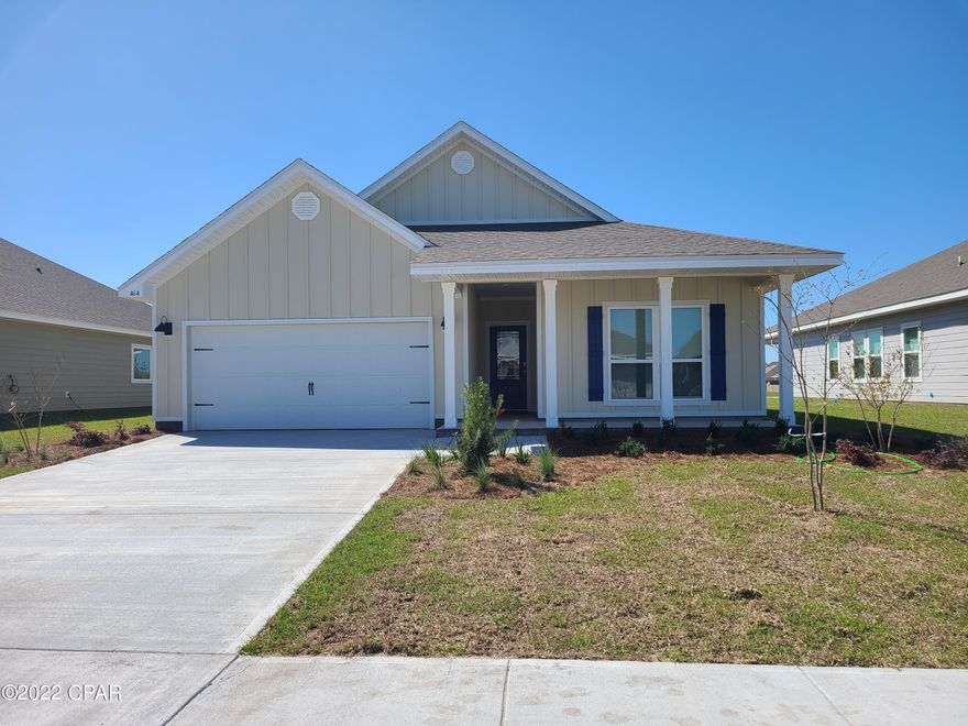 Bridge Harbor is located minutes from Tyndall Air Force base. This is a brand-new pond view home. Never been lived in before. This is a 4-bedroom 2 bath, 2 car garage. The kitchen includes Stove, Refrigerator, Microwave and Dishwasher. Kitchen features a center island with granite countertops and stainless-steel appliances. Large main suite bedroom with a large walk-in shower located in the on-suite bath. Large walk-in closets.  Community resort style pool, access to Est Bay.