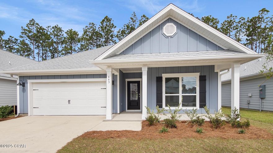 Bayside at Ward Creek is at the heart of Panama City Beach, accessible by sidewalk to Pier Park, Frank Brown Park, and the Conservation Park with the Gulf of Mexico less than 3 miles away. | The Rhett floorplan is a one-story, four-bedroom, two-bathroom home with over 1,700 square feet of living space. All three guest bedrooms are locate in front of the home. The kitchen is towards the center of the home that features white cabinets and granite counter tops with large center island that opens up to the dining area and living room. The primary bedroom is split from the three  guest bedrooms. The primary bathroom has a standing shower as well as a full soaker tub, double vanity sinks, and a large walk-in closet.