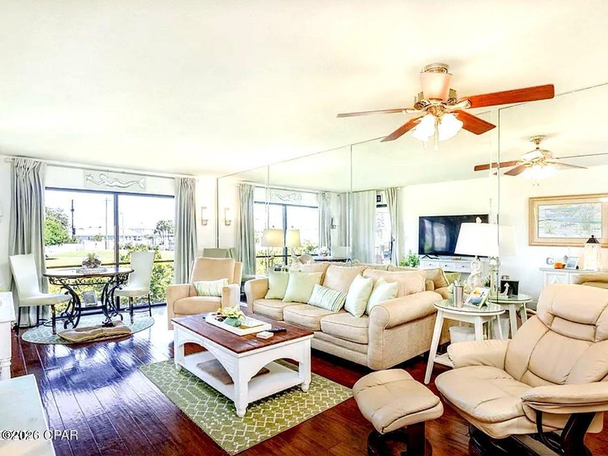 Spectacular Edgewater Villa overlooking the golf course, scenic pond, and just steps from the private Villa pool. Professionally decorated, beautifully maintained, and thoughtfully upgraded throughout, this stylish villa offers the perfect blend of comfort, convenience, and resort lifestyle.

The kitchen features beautiful granite countertops, warm maple cabinetry, and newer appliances. The spacious living, dining, and bedroom areas showcase gorgeous hardwood flooring, creating a warm and inviting feel throughout. The primary bathroom has been tastefully renovated with a new tile shower, and the AC was replaced approximately four years ago.

Located inside the gated Edgewater Beach Resort, owners and guests enjoy an impressive collection of amenities, including golf, tennis, shuffleboard, spa services, fitness center, aerobics room, 11 swimming pools, a Polynesian-style lagoon pool, Kids Club, splash pad, and more.

Whether you are looking for a primary residence, second home, or relaxing vacation retreat, this beautifully updated Edgewater Villa is a rare opportunity to enjoy the full resort lifestyle in Panama City Beach.