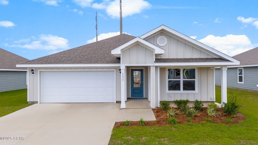 New construction home in Park Place and move in ready. This home is situated on an interior lot at 238 Lawton Branch Way.  As you enter this 4 bedroom, 2 bath home, you will see 1,799 square feet of spacious living. Inside you will see 8' ceilings throughout, engineered vinyl plank flooring throughout the main areas, and soft carpet in the bedrooms. The kitchen has a large center island and includes stainless-steel appliances, a smooth top range, microwave, and dishwasher. Designed with an open concept floor plan, additional interior features include LVP flooring in all common and wet areas, quartz countertops, and carpet in each bedroom. This home has a Smart Home technology package that includes a Qolsys touch panel that can be integrated to control your lighting, thermostat and even secure your home with a single touch. Park Place is Less than 10 miles to Tyndall Air Force Base, making it our closest neighborhood to the base. It also features a community pool and bath house as well as a playground. It is located only 18 miles to the beautiful white sand beaches of Panama City Beach and 10 miles to the business and shopping district of Panama City, 23rd Street and Historical Panama City. Park Place is close to great schools in the area and only 23 miles from the quiet, well visited Mexico Beach, Florida.