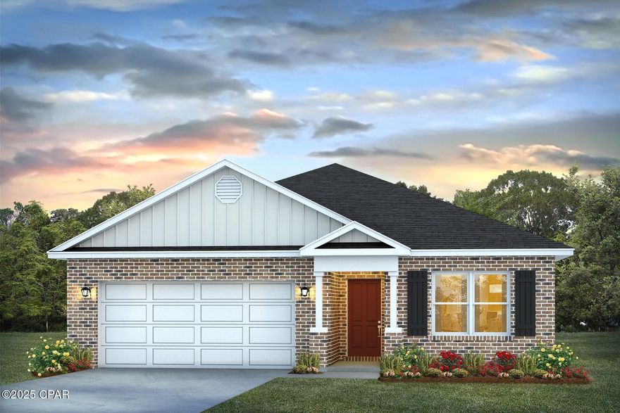 Welcome to the Aria, a new home floor plan at Hodges Bayou in Southport, Florida. This home has three bedrooms, two full bathrooms and a 2-car garage. Step inside through the covered entry where you will find a bright foyer leading into the optimized living space designed with open concept kitchen overlooking the living area, dining room, and covered back patio. You'll notice the beautiful EVP flooring throughout the home except plush carpeting in the bedrooms. The heart of this home includes the spacious kitchen that features quartz countertops, center island and a walk-in pantry with ample storage space. The living and dining areas offer a comfortable space for family and guests. Enjoy your covered patio that is accessible from the dining area that has room for a dining table or outdoor seating area.

The primary suite is located in the rear of the home creating a split floorplan that features ample space for a king-sized bedroom suite. The walk-in closet is located within the main suite and has all the space you need to get ready in the morning. The primary bathroom has a dual quartz sink vanity, a separate shower, separate soaking tub, enclosed toilet for extra privacy and linen closet. There are two additional bedrooms that has large closet spaces and share a full bath. This home also features a laundry room with space for a full-size washer and dryer. These homes come equipped with a Home is Connected® smart home technology package including QOLSYS IQ Panel, Skybell Doorbell, Kwikset Smartcode front door lock and DEAKO Smart Switches which allows you to control your home with your smart device while near or away.

The exterior of this home features a brick front exterior with vinyl siding, dimensional shingles with 30-year warranty. Each home in Hodges Bayou includes a fully sodded lawn to each property line and flower beds at front entry. Our Hodges Bayou community features underground utilities making it less susceptible to damage from severe weather leading to fewer outages and more reliable service. Sidewalks line every street so you can enjoy the unbeatable Florida sunsets and sunrises on your walk to the playground with the kids or the dogs. Whatever room in this house you're in, you will feel right at home! Contact us today to find your home at Hodges Bayou Plantation!