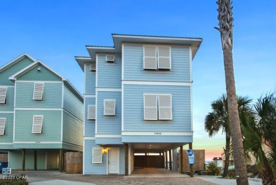 This luxurious fully furnished Gulf-front home is 3,243 s.f and is located on the highly desired West End of Panama City Beach. This home has 5 bedrooms, 5 full and 2 half baths, heated fenced private pool, glass front balconies overlooking the gulf, and outdoor grilling area. Custom built to include Hardwood plank ceramic tile floors, crown molding, brushed nickel plumbing and fixtures, solid core doors, and many more features. Open floor plan on the 2nd floor with a fully equipped kitchen that has bar seating for 5. 3rd floor features Queen size bedroom with en-suite, 2 queen or queen bunk bedrooms, and washer & dryer. The King-sized master has a large bathroom and direct access to the balcony overlooking the gulf. Bed Layout
2nd floor
-1 King Master bedroom, street view
-1 Queen Sleeper in living area
-1 Murphy Bed in living area

3rd Floor
-1 Queen bedroom with connected bathroom, street view
-2 Queen over Queen bunk bedroom (1 with connected bathroom)
-1 King Master suite with ocean view.