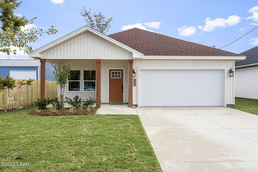 NEW! Craftsman style house. In the heart of Lynn Haven, close to shopping, dining, entertainment and recreation parks. Open floor plan, with LVP flooring throughout. Kitchen has plenty of custom cabinets, quartz countertops, and tile backsplash. Living room and master bedroom have tray ceiling giving a more grand feeling. Master bedroom has large walk in closet and ensuite bathroom with custom tile shower including sliding glass door and double vanity. 2 other bedrooms are connected by a Jack & Jill bathroom also with double vanity. There is a half bath off the living space for guests.
Measurements are approximate, please measure if important.