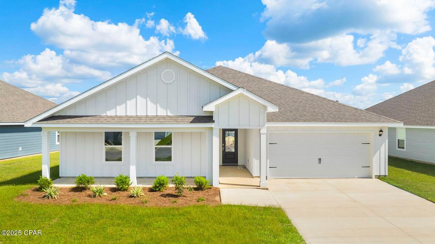 Welcome to our Liberty community in Panama City, FL. The Denton plan is new to this community and features 4 bedrooms, 2 bathrooms and a two-car garage. This home is located at 6526 Myers Road and is just a short walk to the community clubhouse and pool. As you enter this home you will find three bedrooms just off the entry way with a full shared bath and laundry room. Step into the spacious living area and you will be amazed by the open concept with kitchen featuring a center island and dining area. Bedroom one is just off the living area and features a large bathroom with dual sink vanity, a nice sized closet, separate shower and soak tub. This home also features a covered back patio accessible from the dining area. Interior features of this home include EVP flooring in common and wet areas, carpet in each bedroom, beautiful white cabinetry and granite countertops. A standard stainless steel appliance package is also included with a smooth top stove, dishwasher, and microwave. This home has Smart Home Technology including Keyless entry, a Deako smart switch and a Quolsys touch panel display that can be integrated with your thermostat, lighting and even secure your home.  On the exterior of this home, you will find Hardie siding, roof with dimensional shingles. A landscaped flower bed at the front entry as well as fully sodded yard where cleared. Be at ease with the one-year builder warranty and 10-year structural warranty. Liberty is the quintessential neighborhood featuring sidewalks and underground utilities throughout with two amenity centers! You will have access to a basketball court, two pickleball courts with a fitness center, yoga room, playroom for the kids while you work out, meeting room, poker room, two playgrounds, outdoor grill and kitchen at both locations, as well as a two large pool and a splash pad for kids at the larger amenity center.