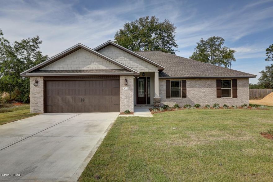 New construction in just opened Cedar Park offering easy access to greater Panama City, Panama City Beach and TAFB! All brick home offers Great Room with 10Ft ceilings, dining room, kitchen with island, granite counters, and stainless appliances, master suite with tray ceiling, double vanity, separate shower and tub, walk-in closet. Other interior features include a fireplace, tile flooring, recessed lighting, sliding barn door, custom cabinetry, distinctive lighting fixtures and upgraded ceiling fans.Exterior includes brick siding, 2 car garage, covered porch, and sprinkler system. Cedar Park features landscaped entrance, two parks, pavilion, playground, underground utilities, custom street lighting and sidewalks. All sizes, dimensions and other info should be verified if deemed importan