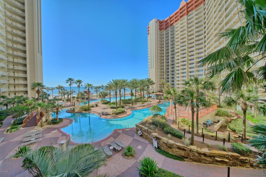 Note:  Listing is currently under contract and will entertain back up offer. Great location unit that has direct view of the gulf on top of the private large parking on the same level of unit floor!  The unit has a high end furnishings.  Fully Furnished 2 bedroom with bunk and 3 bath that can sleep at least 8 people.  This is a must to see!  The amenities of this condo is excellent and one of the condo that has the tropical style lagoon pool, indoor heated pool, hot tub, big work out facility and tiki bar and grill etc.  The private parking garage is covered that you dont have to worry about the rainy or hot weather.