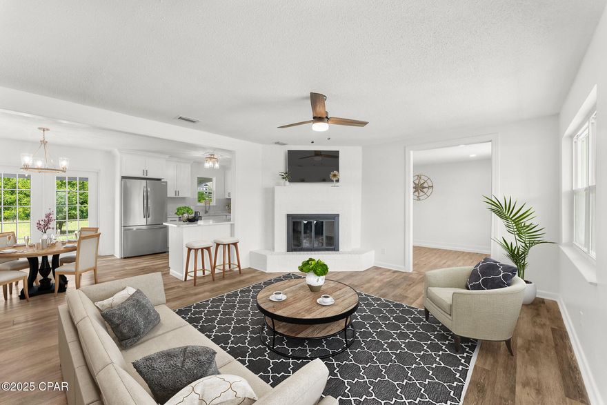 Discover your dream home nestled in the heart of Lynn Haven, just minutes away from schools, shops, and restaurants. This beautifully remodeled homes boasts a bright, open layout, and is move in ready. From the moment you step inside, you'll be greeted by a bright and airy open-concept living space, and an abundance of natural light. Key Features: Brand New Bathrooms: Two beautifully updated bathrooms with contemporary fixtures. Gourmet Kitchen: The heart of the home boasts brand-new stainless steel appliances, quartz countertops and shaker cabinets. 
Bonus room that is spacious and can be used for so many things. Outdoor Paradise: Step outside to your private backyard, ideal for summer gatherings or quiet evenings under the stars. The backyard is level and private, plenty of room for a pool. The spacious cover porch in the front and backyard is perfect for your morning cup of coffee or evening drink. Remodeled Throughout: Every inch of this home has been thoughtfully updated, giving it a fresh slate for your furniture and imagination. Updates include brand new fresh paint, kitchen shaker cabinets, countertop, appliances, fixtures, bathroom vanities, bathroom tiling and new windows. Situated in an ideal neighborhood, this home offers easy access to local amenities, parks, and schools. This stunning home won't last long on the market! With its airy clean remodel, it's sure to attract a lot of interest. Act now to secure your chance at this incredible property—schedule your showing today!