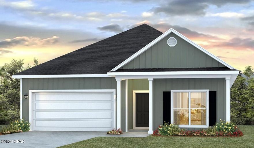 Welcome to 582 Hancock Way at Bayside at Ward Creek in Panama City Beach, Florida. This pre-construction homesite offers the opportunity to secure new construction prior to groundbreaking. This property will be developed with the Rhett floorplan and built to current design standards and specifications. Buyers may have the ability to personalize select finishes depending on the stage of construction. Estimated completion timelines and build details available upon request.

The Rhett floorplan has a bright entryway and EVP flooring in the foyer leading to three guest bedrooms. Continuing through the foyer you will find an open and spacious living area. The kitchen serves as the heart of the home and features quartz countertops, beautiful white upper and lower cabinetry and a stainless-steel appliance package that includes a smooth top stove, microwave, and dishwasher. Enjoy spending time with guest and family comfortably with your open kitchen.

The primary bedroom is located off the living area and has private ensuite bathroom with a large shower with glass enclosure, dual sink vanity with quartz countertops and lower cabinetry for storage, a separate water closet and large soak tub as well as a large closet. The guest bedrooms have spacious closets and share a full bathroom with shower and tub combination. Each bedroom has plush carpet and spacious closets. This home has a Home is Connected® Smart Home Technology Package.

Enjoy afternoons or morning coffee from your covered back patio or relax on your front porch as you look out to your lawn and a flower bed off the entry walk. This home is located just a short walk from the community pool. Call us today for more information on this home.