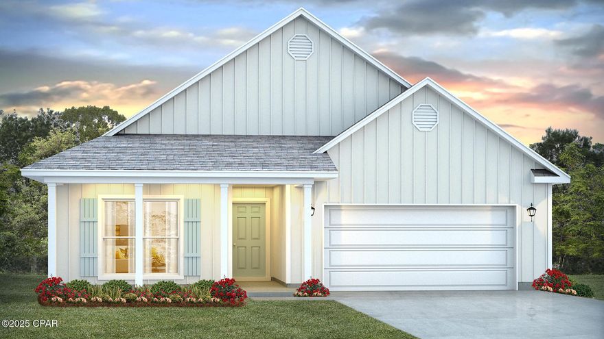 Bayside at Ward Creek is at the heart of Panama City Beach, accessible by sidewalk to Pier Park, Frank Brown Park, and the Conservation Park with the Gulf of Mexico less than 3 miles away. | The Delray plan is a 1 story home featuring 4 bedrooms and 2 bathrooms. There is EVP flooring throughout the home and boast a large living space. The primary bedroom features a beautiful en-suite with a modern tiled shower and two closets.