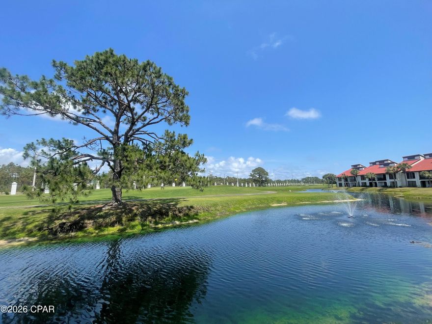 GREAT PRICE on Villa 1304 for sale at popular Edgewater Beach Resort! Offers ground floor convenience, spacious rooms, and natural light through floor-to-ceiling windows. Fully furnished, this Villa is ready to become your favorite beach getaway or rental investment. The large bedroom has two queens, its own bathroom, and patio access. The full kitchen with breakfast bar and dining area makes meals a breeze. Unwind on the private patio overlooking a charming canal with turtles and a view of the golf course. The small yard is perfect for your pets. Steps away, a private heated Villa pool awaits, and beachfront amenities are a short walk or tram cart ride away. Villa owners enjoy exclusive access to Edgewater's Gulf-front amenities, including beach access, tropical pools, hot tubs, splash pad, restaurant, and market. The Sports Club at the center of the Villas features a Fitness Center and Pro Shop, with unlimited golf, tennis, pickleball, and shuffleboard for owners. Security is top-notch with manned entrance and beach gates. Convenient building-side parking includes oversized spaces for RVs, boats, trailers, and electric charging stations. Walkable to shopping, dining, and entertainment. Vibrant Pier Park with dog beach is minutes by car. PCB is buzzing with exciting attractions like Top Golf and Dolly Parton's Pirates Voyage Dinner Show. VA approved for a primary residence and an active lifestyle second-home choice. Reach out today for a Cost To Own Estimate to see how rental income can cover ownership costs. Slip into the coastal lifestyle of your dreams!