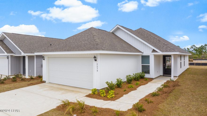 Red Tag Sale! Special incentives for a limited time! Upon entering the Celeste floorplan, you immediately notice the bright entry way afforded by the prairie door.  This 3-bedroom 2 bath, 1403 square foot home is an open floorplan.  The primary bedroom and bathroom are located off the entry at the front of the home.  The primary bathroom has double sink vanity, large shower, and a huge closet.  Proceed down the entry hallway passing the laundry area as you enter into the kitchen, dining, and family area.  The kitchen offers an island with space for bar seating.  On the opposite side of the home from the primary bedroom upfront, there are two spacious secondary bedrooms separated by another bathroom making this home a true split floorplan.
 Liberty neighborhood is conveniently located in beautiful Panama City off Star Avenue near 231. Located just 25 minutes from Tyndall Airforce Base, 20 minutes to hospitals, and less than 15 minutes to shopping, restaurants, and grocery stores you will be amazed at the convenience once you enter the winding entrance to this beautiful sanctuary. Liberty, D.R. Horton's premier new lifestyle community, offers a 7,500 square foot community center with full gym, wellness rooms and much more. Additionally, behind the community center is a water wonderland with resort style pool, splash pads, and an outdoor grilling kitchen with seating.