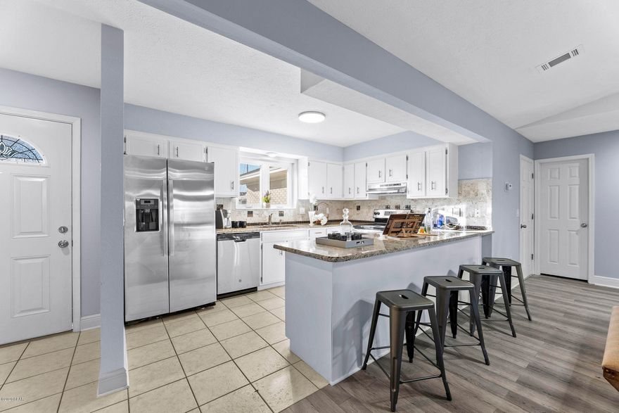 8 minute drive to Tyndall Air Force Base Beautiful family home in Bay Front area of Callaway.  This home features a split floor plan with oversized master bedroom with a slider to the backyard. New LVT flooring, new stainless appliances, new interior and exterior paint. New lighting and fixtures throughout. Corner fireplace for cozy evenings.  French doors off the living room lead to the ample sized backyard.  15 minute walk to Under The Oaks park and the beautiful East Bay.