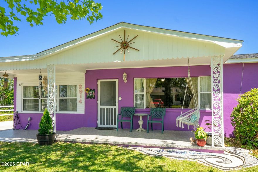 This charming 3 bedroom 1.5 bath home is nestled in the heart of Panama City making it convenient to schools, shopping, & restaurants.  Both Tyndall Air Force Base and the Beach are only a 10 mile drive each!  Built in 1957 and thoughtfully remodeled, the spacious interior features a large Kitchen and dining area that seamlessly flow into the living room and a versatile bonus room.  Notable, this bonus room once served as a kindergarten schoolhouse in the 1960s & 1970s, adding a unique historical touch the home.  Roof was replaced 2022 with hurricane clips.  Durable Ninja patio floor coating adorns the front porch,  back porch, and laundry room.  The extended driveway provides additional parking.  In the backyard, There is a patio with relaxing water fountain feature.  The storage shed conveys with the property.  This meticulously cared for property is turn key and ready for you to call home!  If measurements deemed important, please verify.