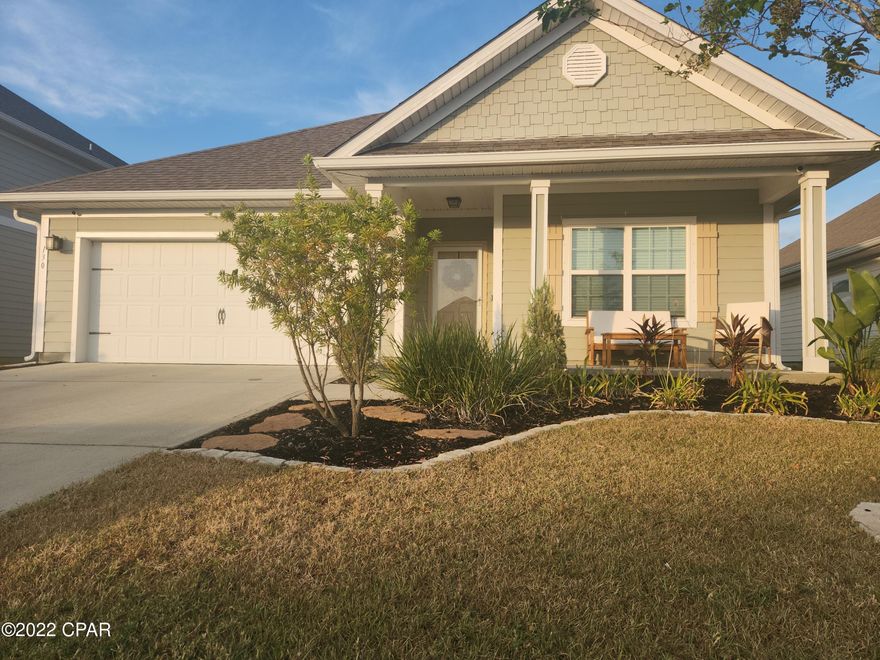 Beautiful 4bd/2bth in the desirable Village of Mill Bayou community. Community offers lots of amenities and is within walking distance of North Bay Haven Charter School. Upon entering the home, you're greeted by an extended foyer that opens up to the kitchen with upgraded cabinets, granite countertops, kitchen island, and spacious pantry. The dining room is open to both the kitchen and living room - Great space for entertaining. Off the living room is the master bedroom with tray ceilings and a master suite with a walk-in closet, garden tub, separate shower, double vanities and granite countertops. This home also offers smart locks and a smart thermostat.



The fenced backyard has views of the catch/release pond.