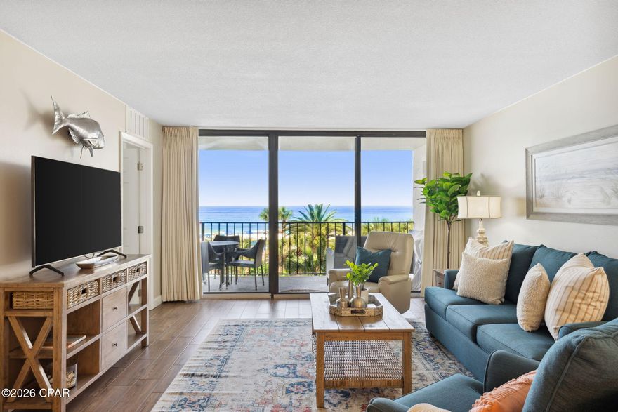 Welcome to this highly desirable Edgewater Beach Resort 1-bedroom, 2-bath Deluxe Gulf-front condo in Panama City Beach. This thoughtfully designed floor plan features an oversized Gulf-front primary bedroom and an expansive balcony, perfect for taking in sweeping views of the emerald waters and sugar-white sands. The condo has been beautifully renovated throughout, offering a fresh, modern coastal aesthetic. Recent upgrades include wood-look tile flooring, fresh interior paint, and a gourmet kitchen with stainless steel appliances, under- and over-cabinet lighting, upgraded doors and hardware, and custom window coverings. Both bathrooms have been fully updated with new showers, enclosures, plumbing, and lighting fixtures. Welcome to this highly desirable Edgewater Beach Resort 1-bedroom, 2-bath Deluxe Gulf-front condo in Panama City Beach. This thoughtfully designed floor plan features an oversized Gulf-front primary bedroom and an expansive balcony, perfect for taking in sweeping views of the emerald waters and sugar-white sands. The condo has been beautifully renovated throughout, offering a fresh, modern coastal aesthetic. Recent upgrades include wood-look tile flooring, fresh interior paint, and a gourmet kitchen with stainless steel appliances, under- and over-cabinet lighting, upgraded doors and hardware, and custom window coverings. Both bathrooms have been fully updated with new showers, enclosures, plumbing, and lighting fixtures.

Stylish furnishings and curated accessories complete the space, making it truly move-in ready.

The open-concept living area is filled with natural light and flows effortlessly to the oversized balconyideal for relaxing, entertaining, or enjoying breathtaking Gulf sunsets. The living room includes a sleeper sofa, allowing the condo to comfortably accommodate up to six guests. The Gulf-front primary suite provides a peaceful retreat with stunning views and generous space rarely found in a one-bedroom layout, comfortably accommodating two queen beds.

Edgewater Beach Resort offers unsurpassed amenities, including the iconic Tropical Lagoon Pool, 11 swimming pools (10 heated seasonally), a children's splash pad, four hot tubs, on-site dining, a poolside bar, and direct beach access. Owners may also enjoy The Club at Edgewater (additional fees), featuring a fitness center, executive par-3 golf course, 10 Plexicushion tennis courts, 10 shuffleboard courts, and 5 pickleball courts.

In addition to its lifestyle appeal, this condo has a strong rental history, generating $43,908 in rental income in 2025, making it an attractive option for investors seeking a proven Gulf-front performer. Whether you're looking for a primary residence, second home, or high-performing investment, this turnkey-ready condo delivers exceptional design, resort-style amenities, and one of the most desirable floor plans at Edgewater.

Information contained within this listing, including dimensions and rental projections, is deemed accurate but not guaranteed. Buyer to verify.