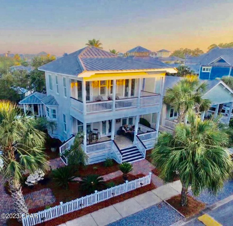 This perfect permanent home,  vacation home, or investment property, ''License to Chill'' has everything you could ask for. The 2 story, 3 bedroom, 3 full bath home with ''bonus'' bunk or extra bedroom is a jewel.  One bedroom and full bath are located on the 1st floor and the additional  bedrooms and baths are located on the 2nd floor along with the ''bonus'' room. Gracious double loaded porches across the front of the home on both  1st and 2nd floors are perfect for visiting and relaxing.  House is located across the street from Bellview Park  heated swimming pool, tennis courts, basketball court, and children's play area.  You will love cooking in the Professional Viking kitchen.  This home, a short walk to the beach, is being sold furnished and move-in ready.