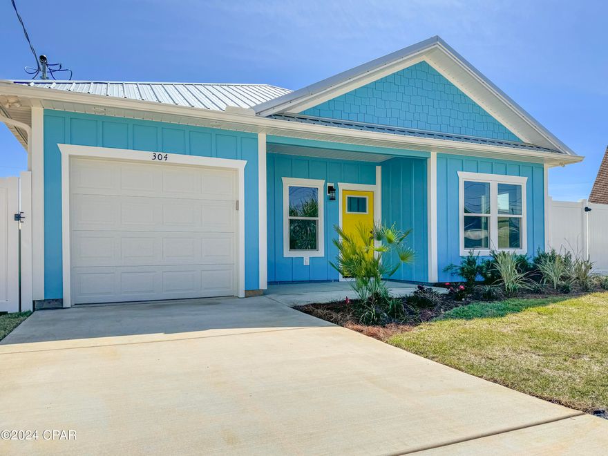 The builder is offering $10K in Buyer Concessions!! Beautiful new construction of a 2BR/2Bath, with Bunk Room in the desired Laguna Beach on the West End. This home is conveniently located just a short golf cart ride to the soft white sand of the Gulf of Mexico. The home features LVP and ceramic tile flooring, granite countertops, shaker cabinets with soft close drawers and doors, dual vanities in the master bath, tray ceilings in the living room, an outdoor shower with hot and cold water, metal roof, privacy fenced-in patio/paver area. High impact windows. Beautifully landscaped with your own irrigation system and plenty of available parking in the driveway and parking pad in the front of the house. No HOA. Short term rentals or OK. Golf Cart Friendly neighborhood.