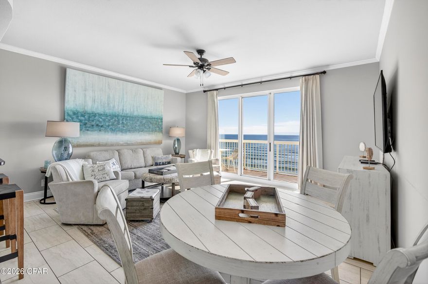 Turnkey gulf-front 1BR+Bunks/2BA in Calypso with a documented rental history exceeding $50K in both 2024 and 2025, plus reservations already on the books for 2026. This layout remains one of the most requested one-bedroom configurations in the building, comfortably sleeping six with built-in bunks while maintaining a functional, open living space. Guests consistently rate it 10/10 ''Excellent'' on Vrbo, placing it among the top-reviewed units in the area.

Positioned on the 8th floor, this residence strikes an ideal balance of elevation and connection to the water, capturing sweeping western views of Russell-Fields Pier, Pier Park, and miles of emerald coastline. The spacious gulf-front balcony is perfectly suited for sunset views and morning coffee, while sliding glass doors fill the interior with natural light and uninterrupted Gulf scenery.

Inside, coastal-chic updates blend style with durability. Wood-look tile flooring throughout handles beach traffic with ease, while the kitchen features stainless appliances, granite countertops, subway tile backsplash, upgraded cabinetry, and a shiplap-accented breakfast bar. The primary ensuite bath has been fully refreshed with shiplap details and a tiled walk-in shower with frameless glass.

Calypso continues to be one of Panama City Beach's most consistently sought-after beachfront resorts due to its direct beach access and unmatched walkability to Pier Park's dining, shopping, and entertainment. Amenities include two gulf-front pools, seasonal beach service, tiki bar, fitness center, general store, and covered parking.

For buyers seeking a walkable, rental-capable gulf-front condo with established performance and immediate bookings in place, this residence represents a compelling opportunity within today's Calypso inventory.