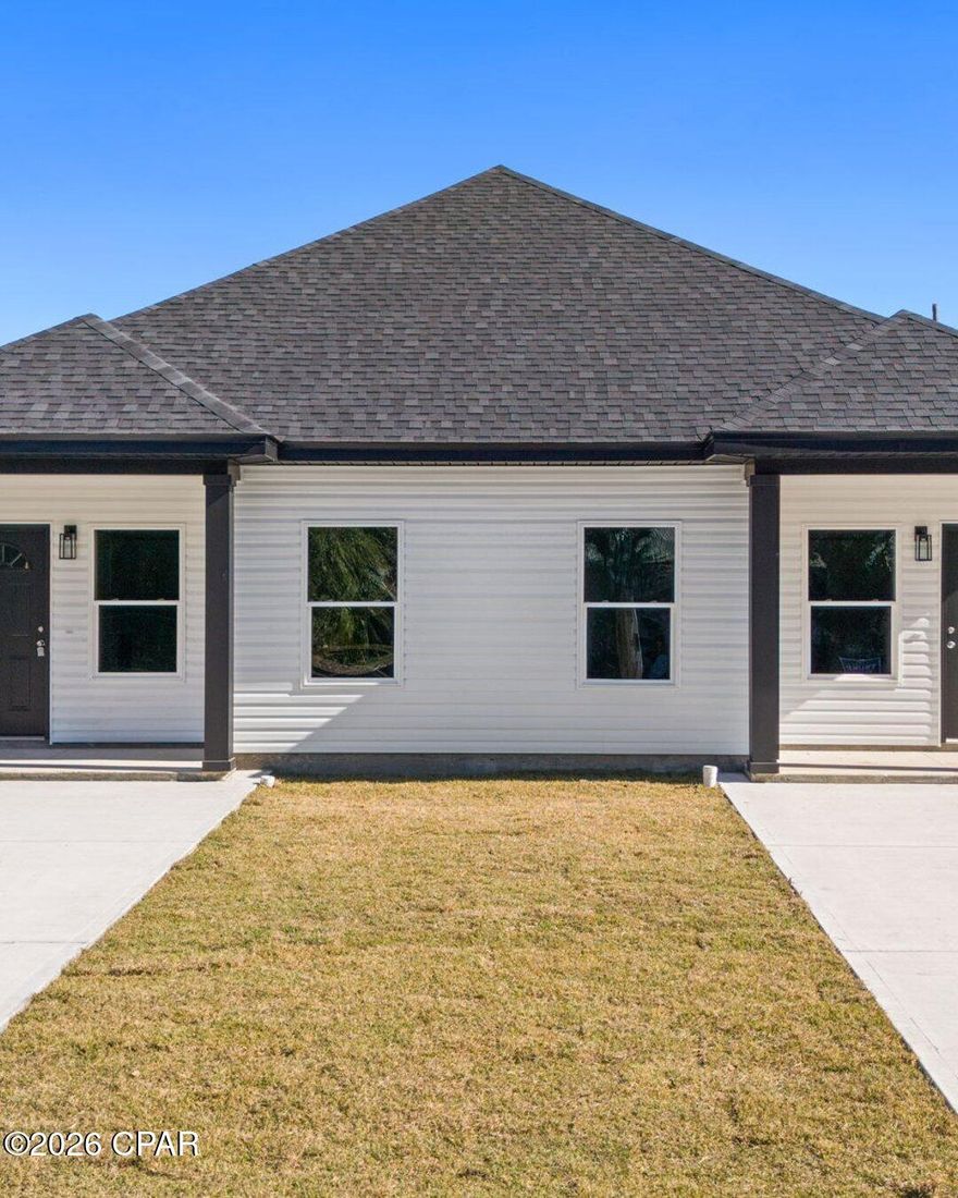 🔥 PRICE REPOSITIONED - EXCEPTIONAL OPPORTUNITY 🔥 Recently repositioned to a highly competitive price, this brand-new 3BR/2BA home offers exceptional value for both investors and first-time homebuyers. Price reflects one unit (half duplex). Whether for a primary residence or rental investment, this property delivers new construction quality at a price point rarely seen in today's market. Built with 2x6 exterior walls, 9-ft ceilings, and double-insulated 8-inch dividing walls for superior durability, efficiency, and sound control. Features include waterproof 12-mil LVP flooring, plywood cabinetry, quartz countertops, and modern fixtures. Fully sodded lot with concrete driveway (2 vehicles). Located near Tyndall AFB, schools, shopping, and beaches--ideal for both living and rental demand. Opportunities at this price point in new construction are extremely limited. Builder willing to consider incentives for multiple unit purchases. Easy to show.