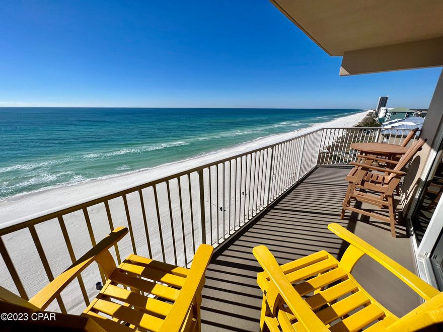 Offered for Sale is Tidewater Unit 801, a beautiful, fully furnished, low-floor, 3 bedroom, 3 bath, beachfront, corner-unit condo with wrap-around balcony. This condo features a spacious 2,248 sq. ft. open floor plan with tiled floors, new a/c and hot water heater (Aug 2023), new custom paint (Jan 2022), new kitchen table and barstools (Jan 2023), new artwork, and stacked washer/dryer. Low floor, corner units are highly desirable for rentals. Projected 2023 gross rents are over $80k and the unit is owner/self managed.  Tidewater is perfectly located on the west-end of Panama City Beach just a short stroll from the Pier Park Shopping, Restaurant, and Entertainment District and only 15-20 minutes from the Beaches International Airport.  All square footages and measurements should be verified by Buyer, if important.  Add this one to your must see list!