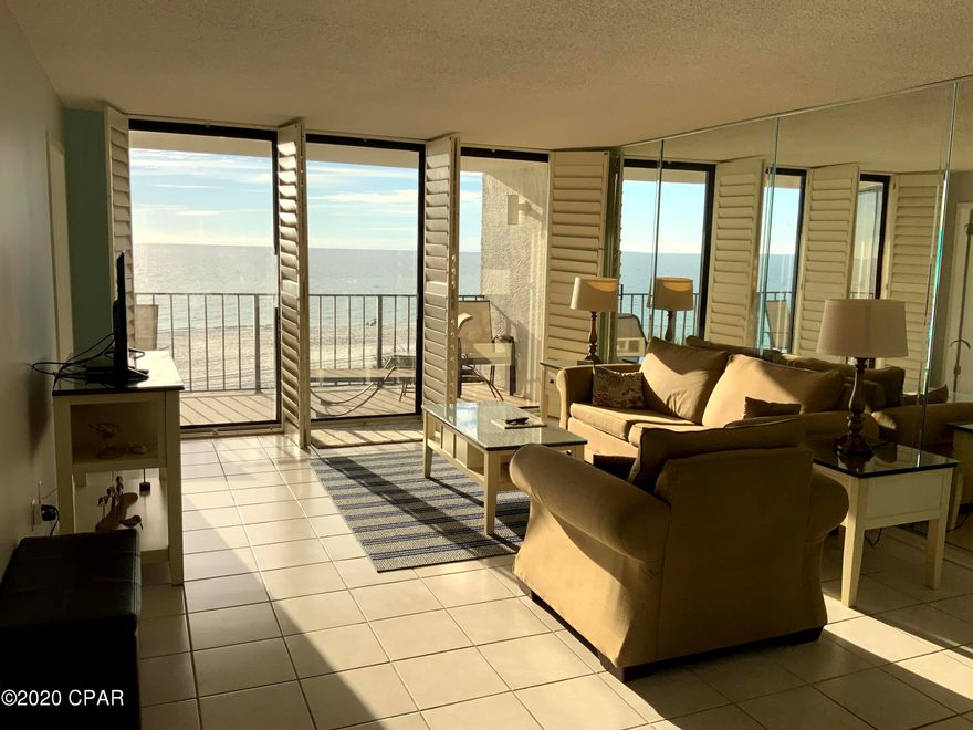 Low floor one-bedroom condo with two full baths and a gulf front master bedroom in Tower 3 of the Edgewater Resort!  Don't miss this opportunity to become part of an established gulf front condo complex, centrally-located in Panama City Beach and offering every amenity under the sun to its owners.  Make yourself at home in this casual condo with its terrific floor plan.  Access your spacious balcony from both the gulf front great room or the gulf front bedroom.  Your fully-equipped kitchen offers a pantry and stack washer and dryer.  Located at the entrance of Edgewater's gulf front towers, you will love the convenience this low floor unit provides.  Make an appointment to see it today!  [Buyer should verify all room measurements.]
