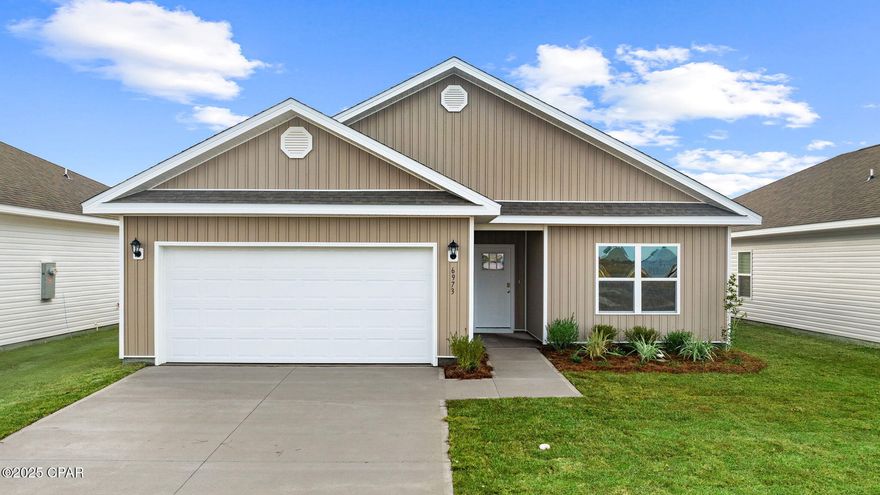 Welcome to the Walker, a new home floor plan located at Liberty in Panama City, Florida. The Walker is thoughtfully designed 3-bedroom, 2-bathroom, one-story home with 1,580 square feet of modern living. On the outside of your home, you will see durable vinyl siding, a spacious two-car garage with an opener and a fully sodded yard to the property lines. This home comes equipped with dimensional shingles with a limited lifetime warranty, electronic deadbolts on all exterior doors, weatherproof outlets, and hose bibs. Sidewalks line the neighborhood streets for you to enjoy the beautiful Florida weather at Liberty. Inside you will see 8' ceilings throughout, engineered vinyl plank flooring throughout the home and carpet in the bedrooms. The front bedrooms, bathroom, and garage are close to the front door and welcome you into an open living room and kitchen, perfect for having guests over. Granite countertops, white cabinetry with soft-close are in the kitchen and bathrooms, and the kitchen island makes hosting or serving dinner at the bar a breeze. Complete with a pantry, and stainless-steel appliances including smooth top range, microwave, and dishwasher means your kitchen is fully equipped. The living room has plenty of windows for natural lighting and leads right to the back door. Each bedroom comes with soft carpet floors and spacious closets. The Primary Bedroom features a bathroom with a detached shower and double vanity with granite countertops. The walk-in closet is adjacent to the bathroom, meaning more space in your bedroom. As with all the homes in Liberty, your home is outfitted with the latest Smart Home technology, allowing you to manage your home right from your phone, making your comfort easy and exceptional.

Our Liberty community features underground utilities making it less susceptible to damage from severe weather leading to fewer outages and more reliable service! Residents of Liberty can enjoy exclusive access to two amenity centers, complete with two pools, a children's splash pad, a playground for endless fun, and a well-equipped fitness center. Our second amenity center features a basketball court and two pickleball courts for competitive play! Embrace the lifestyle you deserve where every detail is curated for your ultimate enjoyment. Situated off Star Avenue, this address is a stone's throw away from downtown Panama City's vibrant scene and the esteemed Tyndall Air Force Base, making it an exceptional choice for military personnel. Schedule an in-person or virtual tour today!