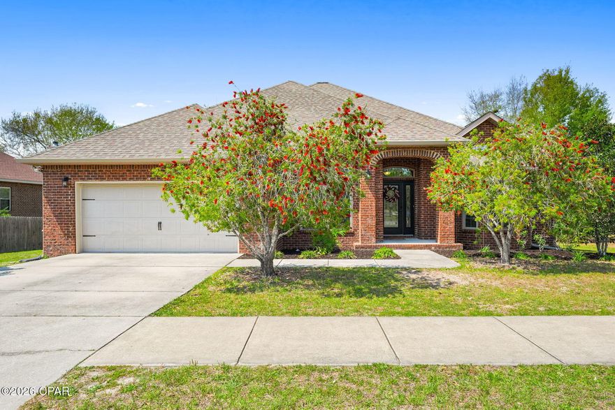 Welcome to this beautifully designed 4-bedroom, 3-bathroom brick home offering a perfect blend of comfort, space, and style. From the moment you step inside, you're greeted by an elegant arched entryway and tray ceilings that add character and charm throughout.
Natural light pours into this home through all of the brand new windows, creating a bright and inviting atmosphere in every room. The spacious kitchen is a true centerpiece, featuring abundant cabinetry, a large island, breakfast bar, and updated stainless steel appliances--perfect for everyday living and entertaining alike.
The primary suite is thoughtfully designed with a private en suite bathroom that includes a double vanity, soaking tub, separate shower, and a generous walk-in closet. With 3 more bedrooms this home offers plenty of space for a family, guests, or office space.
Step outside through the back doors to a spacious covered deck--ideal for hosting gatherings, enjoying morning coffee, or unwinding in the evenings. The large backyard offers plenty of room to spread out and backs up to peaceful wooded views, providing added privacy and a natural setting.
Conveniently located just 12 miles from Tyndall Air Force Base and 20 miles from the white-sand beaches of Panama City Beach, this home offers both tranquility and accessibility.
Even better--no HOA fees and an assumable VA loan opportunity add incredible value and flexibility for buyers.
This home combines timeless features with functional living spaces--ready for you to make it your own! 
Some extras to mention:
 - No city Tax
- All new Windows throughout the home
- New Luxury Vinyl Plank flooring in the main living areas.
- Upgraded appliances
- No HOA fees
- Sellers lender does not require flood insurance.