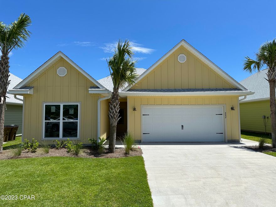 The Kennedy is a 4-bedroom, 3-bath home with 2197 square feet of living space located in WindMark Beach. Standard features of this home include beautiful quartz countertops with undermount sinks in the kitchen and all bathrooms, 5 panel wood doors, engineered vinyl plank flooring throughout the entire home and 9-foot ceilings throughout. Stainless steel appliances included are a free-standing smooth top range, microwave, and dishwasher. The kitchen features a large walk-in pantry, disposal and water filtration system. This unique floor plan features a mother-in-law suite complete with its own entrance, kitchen, bedroom, bathroom, heating and cooling and laundry. WindMark Beach is a tranquil community where one can enjoy the natural settings with boardwalks, walking paths, bike trails, and deeded beach access. WindMark Beach also offers residents numerous luxury amenities and features including a community pool, a gym, restaurants, packaging store/bar, beach equipment rentals, roving security, community fire pit, local shopping, and a versatile community center. Not to mention, LVP flooring throughout the common areas, recessed lighting, ceiling fans in living area and bedroom 1, trey ceilings and brushed nickel hardware on the interior doors. Bedroom 1 is situated off the living area and has a private bath with a shower, full soaker tub, and a walk-in closet. A standard Smart Home package is included with Kwikset Keyless Entry, an Echo Dot device, Qolsys IQ touch panel and Skybell doorbell.