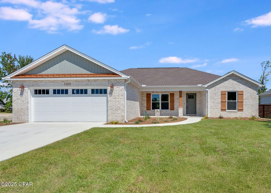 CURRENTLY UNDER CONTRACT, SELLER WILL CONSIDER BACKUP OFFERS. This custom-built home by Brian McKenzie Builders was constructed with a strong foundation, quality finishes, and a thoughtful layout, not your typical builder-grade home.
The open split floor plan is filled with natural light and features luxury LVP flooring and quartz countertops. The kitchen includes shaker-style soft-close cabinets, a walk-in pantry, and a sink workstation with cutting board and drain board. Gold accents add a modern touch.
The master suite offers a soaking tub, tiled shower, double vanity, and private toilet closet. Additional highlights include a spacious laundry room with sink, a 2-car garage with insulated door and keypad, attic storage, sprinkler system with its own meter, gutters, and a covered back porch.
The smaller yard is great for a pet, playset, or garden and ideal for low-maintenance living. If you need more yard space, the adjacent lot is also available with water and sewer hookups, perfect for added yard space or a future guest house or mother-in-law suite.
Located less than 20 minutes to Tyndall AFB, under 30 minutes to the Navy base and beach, and just over 3 miles to shopping and dining. Comes with a 1-year builder warranty. This builder values quality over quantity and builds true custom homes designed for lasting value and long-term efficiency. They focus on building something that lasts. Ask what sets this home apart and about our preferred lender incentives! Interested in touring this home? Reach out to the listing agent or your realtor. If important, buyers to verify all information and measurements.