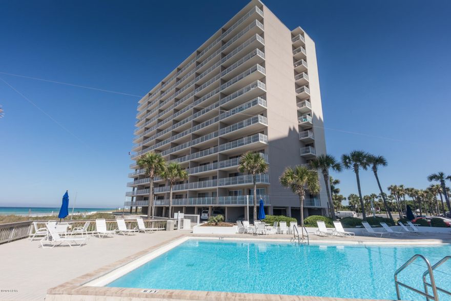 CURRENTLY UNDER CONTRACT, SELLER ACCEPTING BACKUP OFFERS. **'Gulf Front'**Beautiful 2BR/2BA Furnished and Rental Ready. Fully equipped Kitchen. Wonderful Gulf Front views from Kitchen, Dining room, Master Bedroom and Living room. Large Balcony to relax and see what is going on at the beach and 1 of the 3 pools. There are many ''upgrades'' Cabinets, counters and tile flooring throughout. This is a wonderful rental investment or great second home. Dunes of Panama has 3 pools, tennis, shuffleboard, fitness room and a place to grill. All dimensions are approx.