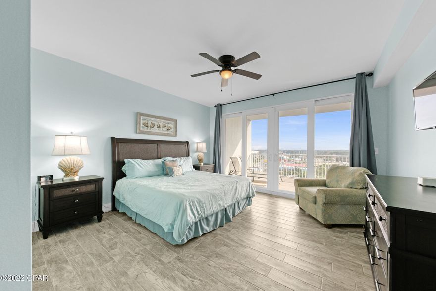 Beautiful remodeled turn key 3 bed, 3 bath PLUS bunk room that sleeps 10. THis is directly across from 10th floor pool with awesome views on the balcony. Barn door 2021 installed to close off bunk room. Overlooks the nightly light show at 8pm. New in 2020 dishwasher, microwave, in 2021 flooring, water heater, paint and couch. These are some of the largest units on PCB. The bedrooms are large with king beds, the bunk room provides more storage. Main bath boasts large garden tub and walk in shower. Amenities include 5 pools, 2 hot tubs, putting green, large fitness room overlooking the Gulf, light show nightly at 8pm. It's within walking distance to Walmart, shopping, Pineapple Willies, and 3 public beach accesses directly across the street. Measurements to be verified by buyer if important