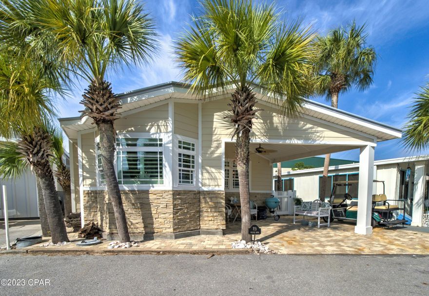 Check out this stunning Venture Out home. This 2021 beautiful build has LVP flooring, quartz countertops and beautiful finishes. Great open floor with a nice size kitchen and living room. Potential for bunk room as well.   Perfect for second home or investment opportunity! Venture Out is a golf cart community that has exploded with popularity recently. With 300' on the beautiful pristine beaches of the Gulf of Mexico and 1,000' on the Gulf