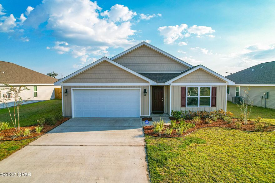 CURRENTLY UNDER CONTRACT, SELLER WILL CONSIDER BACKUP OFFERS. Beautiful 4 bedroom 2 bathroom Cali floor plan in Olde Towne Village! This home is conveniently located near shopping, dining and Tyndall Air Force Base.

You'll love the open and airy feeling this home brings, with lots of natural light throughout. The dining and living areas offer plenty of room for your family and friends to gather. The kitchen is sure to impress the at home bakers and chefs. It has all stainless steel appliances, an island with a counter height breakfast bar, plenty of counter and cabinet space, and large walk-in pantry. The primary bedroom is spacious and features an en suite bathroom with a double sink vanity, walk-in shower, and garden tub. The other three bedrooms offer plenty of room for sleep and study and share another full bathroom with an oversized tub and shower combo. This home also features a finished 2 car garage and laundry room. Step into the fully fenced in backyard and you'll love the manicured yard and covered patio. Come check out this beautiful, move in ready home today!