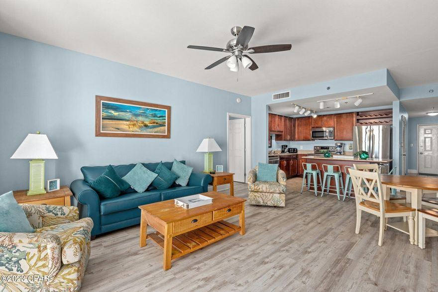 ***HOT NEW PRICE***Stunning Laketown Wharf Resort property with Gulf & Multiple Pool Views as you enter your front door and a huge balcony out the back door overlooking the lakeside, daily light/water shows and the boardwalk. You literally have everything at your disposal here. Beach Access through a private key-coded/gated boardwalk between Pineapple Willy's and Shores of Panama, Swim & splash in 5 resort pools, practice on the putting green, get your workout in at the 2 story full gym, enjoy many convention center activities, indoor & outdoor pickleball courts, several restaurants ON-SITE including: The Wharf (Premium Seafood & Steaks), Taco Shop, Ice Cream Shop, Candy Store, Sandwich/Deli, Pizza Shop, Bars and Night Life too! Now for the best part! UPGRADES INCLUDE: A 2020 Hot-water Tank, New PRV Valve, New 2023 HVAC This unit in 2023! This is a BIG 2 bedroom plus a full size bunk room and 2 full baths! The master bath suite has a big soaking tub, walk in shower, double vanities and a walk-in closet. New Luxury Vinyl Plank flooring in the living areas & bedrooms and updated fixtures, ceiling fans and lighting, fresh pain too!  New sleeper sofa in the grand-room, Premium LG Brand Stainless Steel Appliances in the kitchen and includes the stacked STAINLESS STEEL Washer & Dryer too! COMES FULLY FURNISHED and located just 1 floor up from the 10th floor tropical pool area and 10 story North Parking Garage with walk-across access bridges to the condos. THE COA fee's are comparably lower than most comparable condo's on the strip but include: HAZARD INSURANCE! Water, Sewer, Cable, Internet, & outside maintenance, & 24 hour on-site security. Basically everything but power & content insurance.