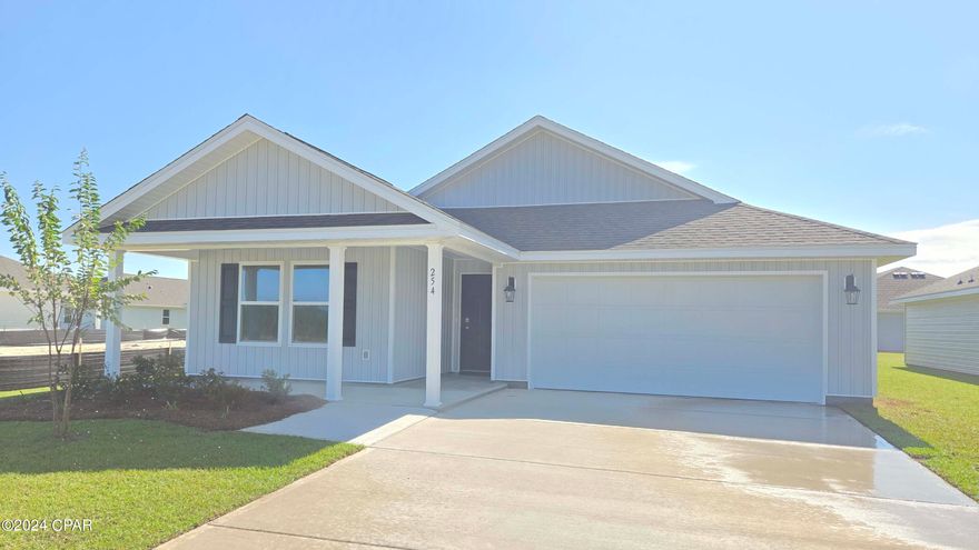 Park Place in Callaway is our closest new construction to Tyndall Air Force Base! This Lakeside floor plan is located on Lot 55 at 287 Boggy Creek Way. As you enter the Lakeside floorplan you will notice immediately the brightness of the entry hallway.  is 5-bedroom 3 bath, 2012 square foot home is an open floorplan with two bedrooms separated by a full bathroom just off the front hallway and two additional bedrooms and a shared bath off the opening living area. The spacious primary bedroom leads to the bathroom featuring a large shower, double vanity, and a large closet. This home is perfect for entertaining or a large family as the living space is open and features a dining area, a kitchen with center island.  Interior features of this home include beautiful Engineered Vinyl Plank flooring, cabinetry that is bright with Ivory tone, and quartz countertops. The bedrooms feature plush carpet. The exterior of these homes includes vinyl siding and fully sodded yards with flower bed at the front entry. Park Place is conveniently located close to shopping, recreational parks, schools, and is only a few minutes to Tyndall Air Force Base.