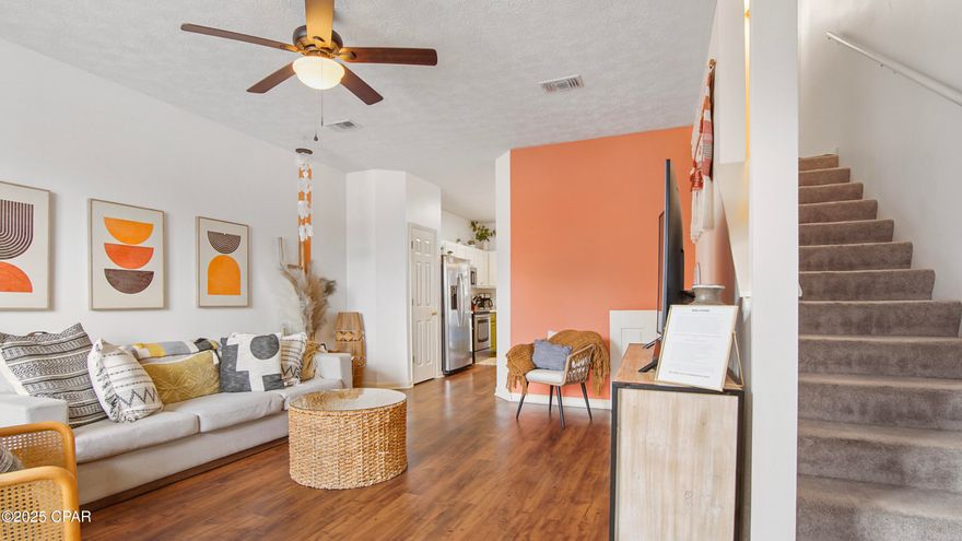 Welcome to your perfect coastal retreat! This stunning townhome is just a short walk to the beach and is designed for both relaxation and adventure. Thoughtfully decorated with elegant coastal touches, this home features a modern kitchen outfitted with sleek stainless steel appliances, making it as stylish as it is functional.

Step outside and enjoy the spacious full backyard, where a shaded deck offers the perfect spot to sip your morning coffee or enjoy an evening gathering with friends and family. Upstairs, the Master suite boasts a private patio—an ideal place to unwind while soaking in the salty breeze.

For families, this home includes a truly unique feature—a hidden kids' playroom under the stairs with a massive 700-ball ball pit, creating endless fun for little ones!

Nestled in a prime location, you'll be just minutes from top-rated restaurants, grocery stores, and the breathtaking St. Andrews State Park. Whether you're looking for a relaxing escape or an adventure-filled getaway, this townhome offers the best of beachside living with all the comforts of home.