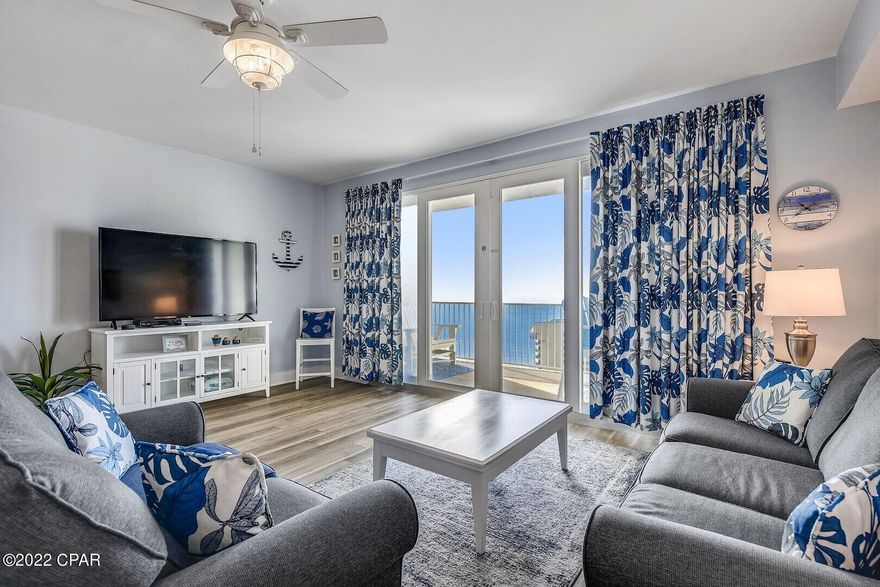 LAKETOWN WHARF UPDATED WITH QUALITY  1BR/2BA CONDO with BUNK ROOM and SPECTACULAR GULF VIEWS.  UPDATES: Stainless Appliances (refrigerator with ice and water in door), Living Room Furniture with Sleeper Sofa, two Smart TV's, Patio Furniture, Painted, Gorgeous Custom Drapes. Luxury Vinyl Plank Flooring. (All less than 2 years old) Washer/Dryer one month old.) Turn Key. Sold fully furnished. Sleeps six.  Spectacular Gulf Views, Breathtaking Sunsets.  Awesome on-site restaurants, Boardwalk with nightly Fountain & Light Show. Laketown Wharf has 5 pools, one heated all year around, hot tub, 24-hour security, outdoor gazebo, event center, pickle ball court, kid's playground, Gulf view fitness room. Unable to show until March 11th