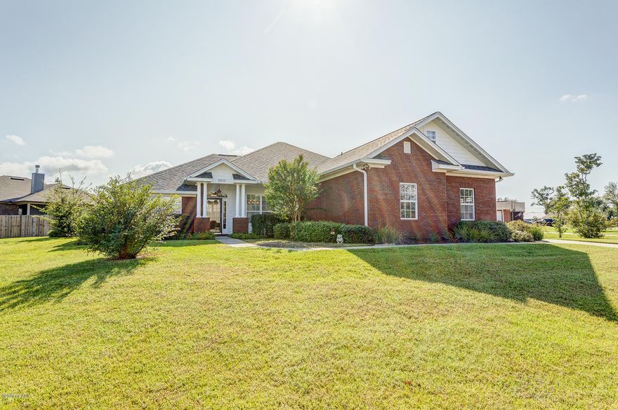 Dune Creek brick home located on a larger corner lot. 3 bed 2 bath home with lots of open space,natural sunlight and a bonus room over the garage.When entering the formal dining room is just to the right and a large living room and a spacious kitchen with a separate dining space just off it. Kitchen has solid wood cabinets, Stainless appliances, a breakfast bar and a huge walk-in pantry. Master bedroom is large, has a his and hers closets, attached bathroom with double vanity's, soaker tub and tiled shower. Garage is oversized and has a tandem space for extra storage. Beautiful property with oversized parking, lush landscaping and an open covered patio. Quiet neighborhood with no HOA fees, and aprox. 15-20 min from shopping,aprox 30 min to Both Military bases and  aprox 10 min. to schools.