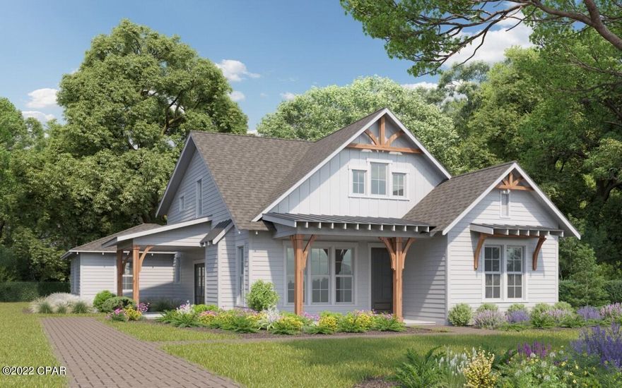 Come build your dream home in the beautiful Tapestry Park. This 4-bedroom craftsman style home is ready for you to design with our design guide. Neighborhood is conveniently located in the heart of Panama City Beach, 2 blocks from the beach, 2 miles from Pier Park and close to the military bases. This floor plan features the master, two guest bedrooms and 2.5 bathrooms downstairs with one large bedroom and bathroom upstairs.  Vaulted ceilings in the living area and gas burning fireplace. Neighborhood amenities include 2 pools, tennis, pickleball, basketball court and playground. Many greenspaces to enjoy with your family. Home features a smart package with video doorbell and panel, builder pays for 36 months after closing.