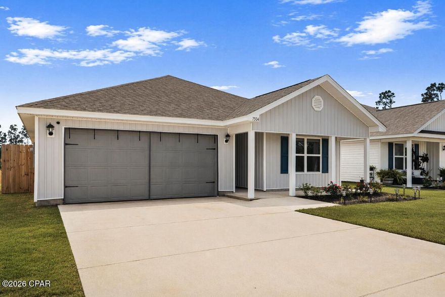 Welcome to 7504 Delancy Street, a rare opportunity to own the only Ryder floorplan currently built and available in this sought-after new construction community in Panama City.

This thoughtfully designed single-story home offers a functional and open layout that blends comfort with modern style. The Ryder floorplan stands out for its efficient use of space, creating a seamless flow between the living, dining, and kitchen areas--perfect for both everyday living and entertaining.

The home features a spacious primary suite with a private bath, along with well-appointed secondary bedrooms that provide flexibility for guests, a home office, or growing families. The kitchen is designed as the heart of the home, offering ample counter space, modern finishes, and easy access to the main living areas.

Step outside to enjoy a covered back patio overlooking a fully fenced backyard--ideal for relaxing evenings, pets, or weekend gatherings.

Located in a growing neighborhood in Panama City, this home offers the benefit of newer construction, a unique floorplan not duplicated in the community, and convenient access to local schools, shopping, dining, and Tyndall Air Force Base.

If you're looking for something that stands out from the typical new construction options, this is it.