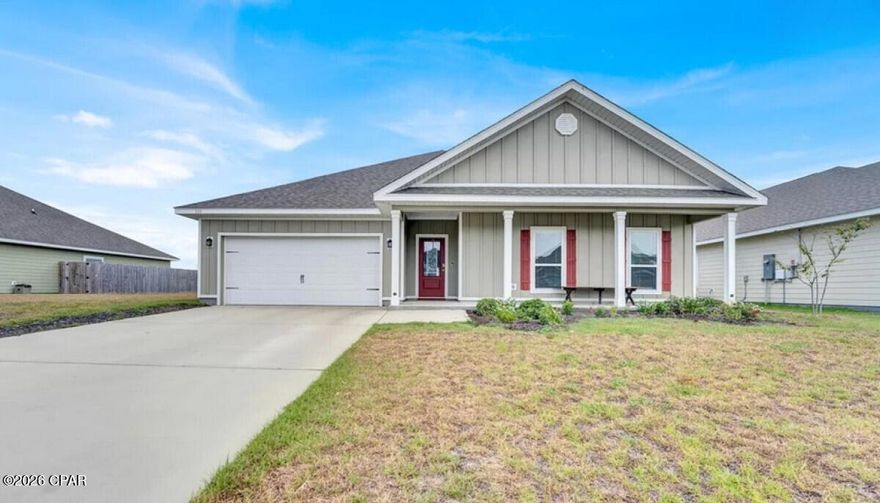 This meticulously designed smart home is poised to cater to the needs and preferences of your family. Nestled in a secure and tranquil community, this property offers a seamless blend of comfort, convenience, and camaraderie. Step into a spacious living area that beckons you to unwind after a day of work. High ceilings, ample natural light, and tasteful color palette create an inviting ambiance. The fully equipped kitchen ensures you have all the tools to whip up hearty meals or entertain friends and family. Stainless steel appliances, granite countertops, and a functional layout make cooking a breeze. Discover well-appointed bedrooms designed to provide the restful sleep you deserve. Every detail has been carefully considered to create a peaceful sanctuary that rejuvenates your spirit. Situated conveniently to military bases and facilities as well as shopping and grocery stores, commuting is a breeze, allowing you to spend more time at home with loved ones. Access to major highways and transportation hubs ensures that you're always well-connected. A well-maintained backyard provides the perfect setting for barbecues, gatherings, and moments of relaxation. Embrace the opportunity to connect with fellow residents and build lasting friendships within the community. Your safety is paramount. With an advanced security system, multiple outdoor cameras, window alarms, remote locks all controlled by an app or Alexa, along with a supportive community, you'll have peace of mind knowing that your home is a secure retreat. Nestled along the picturesque shores of Panama City, Florida, the Bridge Harbor community beckons with its unique blend of coastal charm, modern convenience, and a welcoming atmosphere. The community pool at Bridge Harbor is a sun-kissed oasis, inviting you to unwind and bask in the warm Florida sunshine. Lounge on comfortable chaise lounges or relax in shaded area, creating the perfect setting for relaxation and connection. This waterfront haven is more than just a neighborhood; it's a lifestyle that embraces the beauty of the Gulf Coast while offering a tight-knit community experience.