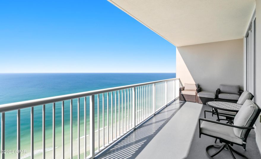 Welcome to your luxurious beachfront retreat at Palazzo Condominiums in Panama City Beach. This stunning 3-bedroom, 3-bath residence showcases breathtaking Gulf views through dramatic floor-to-ceiling glass windows and sliders that flood the space with natural light. Beautifully updated with upscale furnishings, modern lighting, and newer appliances, the unit offers a seamless blend of elegance and comfort while feeling virtually brand new, as it has never been rented by the current owner. The spacious beachfront primary suite is designed as a private sanctuary, featuring panoramic Gulf views, a serene atmosphere, a large walk-in closet, and a luxurious en-suite bath. Elegant oversized porcelain tile with a marble-inspired look flows throughout all bedrooms, enhancing the refined coastal aesthetic. The open-concept layout is ideal for entertaining, while the 75-inch flat-screen TV creates the perfect space to unwind after a day on the sugar-white sands. Offered fully furnished and turn-key, every detail has been thoughtfully curated to exude luxury and effortless coastal living. Pride of ownership is immediately evident, with the residence having been impeccably maintained and rarely used.

Residents of Palazzo Condominiums enjoy upscale amenities including an elegant lobby, owner's lounge, elevated Gulf-front pool & hot tub, Gulf view fitness center, and three elevators. With only 129 units, Palazzo offers a more peaceful, low-density beachfront experience.

Conveniently located near Pier Park, an array of restaurants and entertainment options are just moments away, including the newly opened McGuire's Irish Pub directly across the street. Northwest Florida Beaches International Airport is also approximately 15 minutes away, making travel to and from your beachfront getaway exceptionally convenient. Don't miss the opportunity to experience Gulf-front living at its finest.