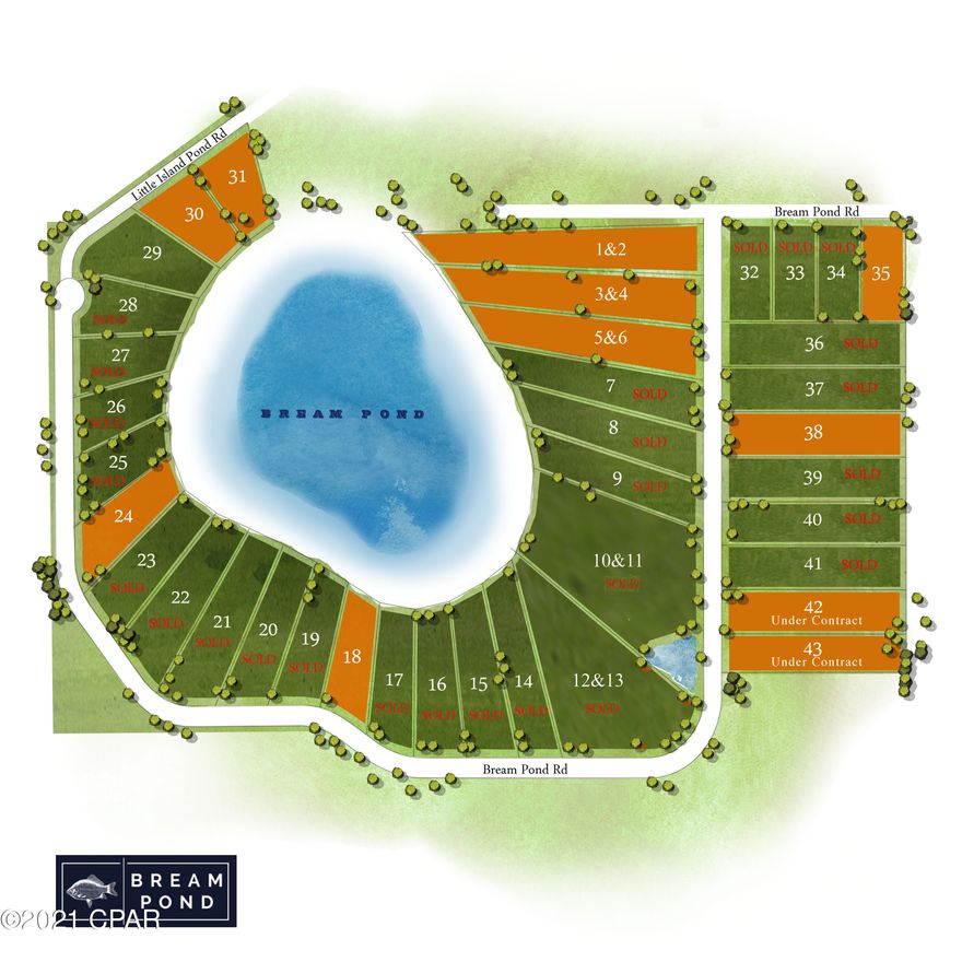 BREAM POND APPROX 2 ACRE LOT-ATTENTION BUILDERS and DEVELOPERS - This is a Dream Property ready to BUILD-OUT. 40 separate parcels in a complete Subdivision surrounding and including Bream Pond in Northern Bay County. All Platted, Paved Roads, Underground Electric. With all of the recent Growth in the Sand Hills portion of Northern Bay County, this property is ready-to-go. This property is about 1/2 mile East of Hwy 77 and 1/2 mile South of Hwy 20 making it a very convenient location. Bream Pond is a Beautiful approximately 30 Acre Lake that is known for it's fishing. It has clean clear water and a white sand lake bottom making it a desirable Lake for swimming, kayaking , and other water activities.
