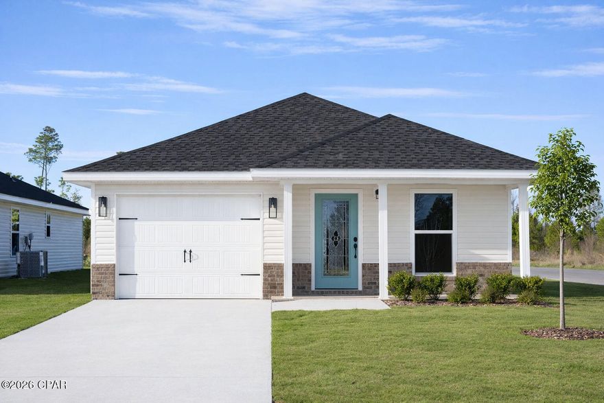 Come check out this corner lot, brand-new construction, 1,365 square footage home. The master bedroom features a knockout ceiling, and a spacious walk-in closet. The kitchen and bathroom counter tops are Quartz. All stainless steels appliances are included. It is located in the desired Fox Glenn community. This community is located approximately 9 miles from Tyndall Air Forces Base, 22 miles from Mexico Beach, and 22 miles from Panama City Beach.