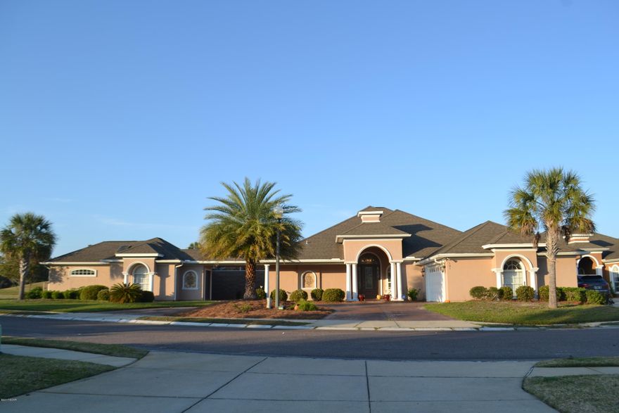 This fantastic home is a rare find offering 3 bedrooms and 3 ½ bathrooms with the added bonus of a private separate guest quarters. 

The main house offers an open split floor plan with travertine floor and high ceilings, with distinct spaces for relaxing, dining and entertaining. The large master bedroom suite and bathroom offer plenty of space for you to retreat to and has private access to the pool. The other two good sized bedrooms share a family bathroom. The generous garage offers plenty of storage in the attic.

The guest cottage has a complete with kitchen, full bath with tile surround shower, separate craft room filled with cabinetry and your own golf cart garage.

The large screened private pool is accessible from both the main house and guest cottage, and leads to a fenced priva garden with expansive panoramic views of golf course with waterfall feature. 
Please verify measurements if deemed important.