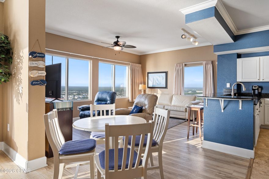 BRING AN OFFER! Penthouse END unit offering 180-degree panoramic views of the Gulf, bay, and coastline!! AMAZING! This floor plan is exceptionally rare and does not come available often—making it a standout asset for both short-term rental income and long-term appreciation!
ASK FOR THE CASH FLOW SHEET!

The open-concept layout maximizes natural light and views from the kitchen, dining, and living areas, creating strong guest appeal and repeat-rental potential. The kitchen features granite countertops, stainless steel appliances, and crown molding, while the 27th-floor penthouse elevation with high ceilings enhances the sense of space and exclusivity—features renters actively seek and are willing to pay a premium for. 
GREAT INVESTMENT PROPERTY WITH GREAT RENTAL NUMBERS! This unit offers exceptional privacy with only two residences on the hallway and includes a large private storage cage, ideal for owner use or rental convenience (bikes, beach gear, kayaks). The uniqueness of this floor plan cannot be duplicated in any other building, further strengthening its investment value.

Tidewater Beach Resort is one of PCB's most amenity-rich and high-demand rental properties, featuring a Gulf-front fitness center, two outdoor pools, indoor heated pool, four hot tubs, saunas and steam rooms, game room, movie theater, on-site restaurant, poolside Tiki bar, convenience store, conference room, 30th-floor owners' Sky Lounge, covered gated parking, conditioned skywalks, and 24-hour security which are all key drivers of strong occupancy rates.

Located just ¼ mile from Pier Park and the closest high-rise to the PCB airport, this property benefits from exceptional visibility, accessibility, and consistent rental demand.

High-performing units like this are rarely available. Schedule a private showing or video tour today and secure a premier income-producing penthouse asset. ASK FOR THE RENTAL NUMBERS!