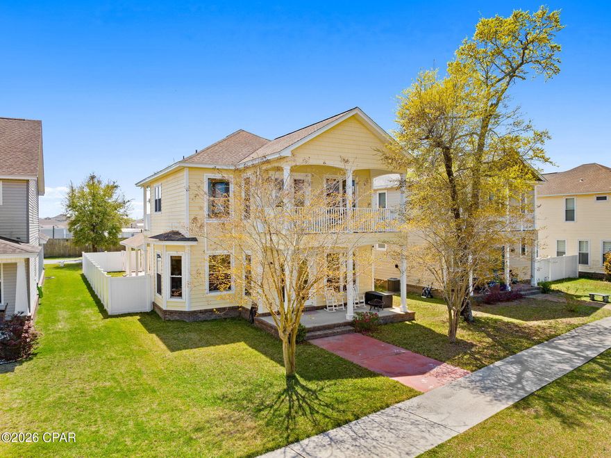 Welcome to charming Riverside. This  custom home is a must-see offering more than 3,100 square feet with a lot of customer features including crown molding, recessed lighting, columns and arched entryways.

You enter through double French doors into a separate sitting area which flows into the open kitchen and large family room. The family room features custom built-in bookcases and columns. There is an abundance of natural light. Double French doors lead to the covered front porch and beautifully maintained green space.

The kitchen includes newer appliances, granite countertops, a backsplash, and a breakfast bar for more casual dining. Downstairs  you will also find a large bedroom and a full bathroom with a tub/shower combo. The laundry room also offers built-in cabinets and a nicely sized utility sink.

The staircase has been updated with LVP flooring. Upstairs you will find the primary suite with a large en suite bathroom and walk-in closet. Double French doors off the primary bedroom lead to a private balcony overlooking the green area. There are also two additional bedrooms and bathrooms upstairs. 

The home features a detached garage  as well as a covered walkway from the garage to the home.

Recent updates include a new vinyl fence, interior paint, two new AC units (2025), roof replaced (2019), water heater replaced (2020). Carpets have also recently been professionally cleaned.

Riverside offers fantastic amenities including a community pool, clubhouse, basketball court, fitness center, dock, playground and large pavilion with picnic tables. Sidewalks line the neighborhood adding to the charm and walkability of the community. The neighborhood is walking distance to popular North Bay Haven Charter Academy and a short drive to Bay Haven Charter Academy. 

Schedule your appointment today to see all this home has to offer. The home includes a gas fireplace that is not currently connected and would require a tank. Please verify all information deemed important